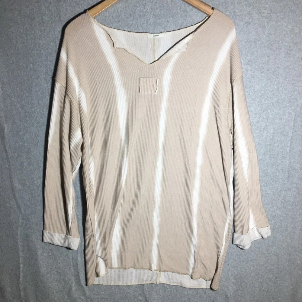 Womens Jodifl Blouse V Neck Neutral Striped Boho Beachy Thin Long Sleeve